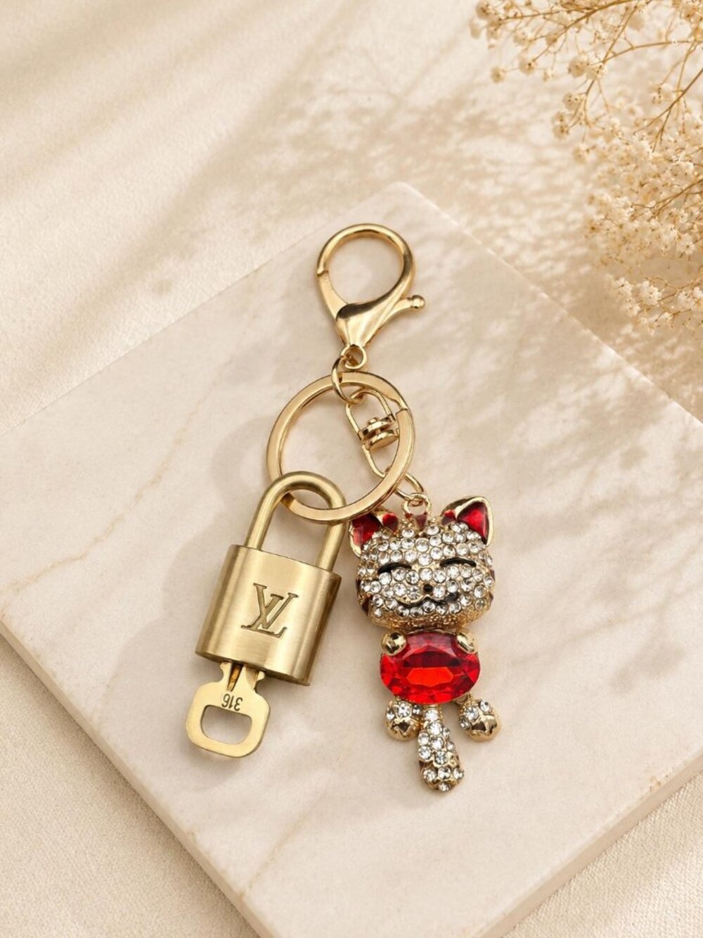 Authentic LV Gold Padlock & Key 🔑 Unbranded Cat Bag Charm / Keychain Combo